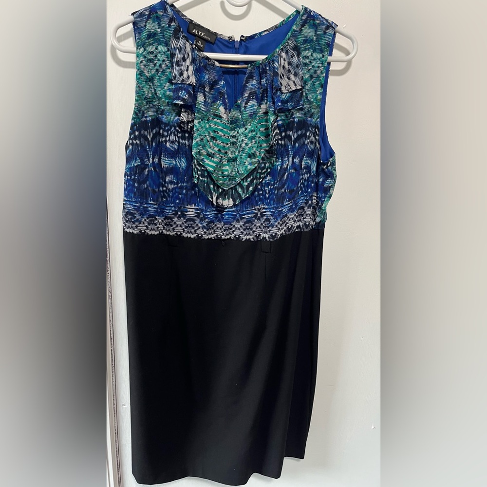 Alyx Blue and Green Ruffled Bib Collar Blouse